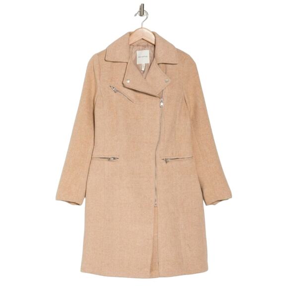 Avec Les Filles Twill Moto Jacket Camel Tan Beige Zipper Coat Mid Weight XL - Picture 3 of 12